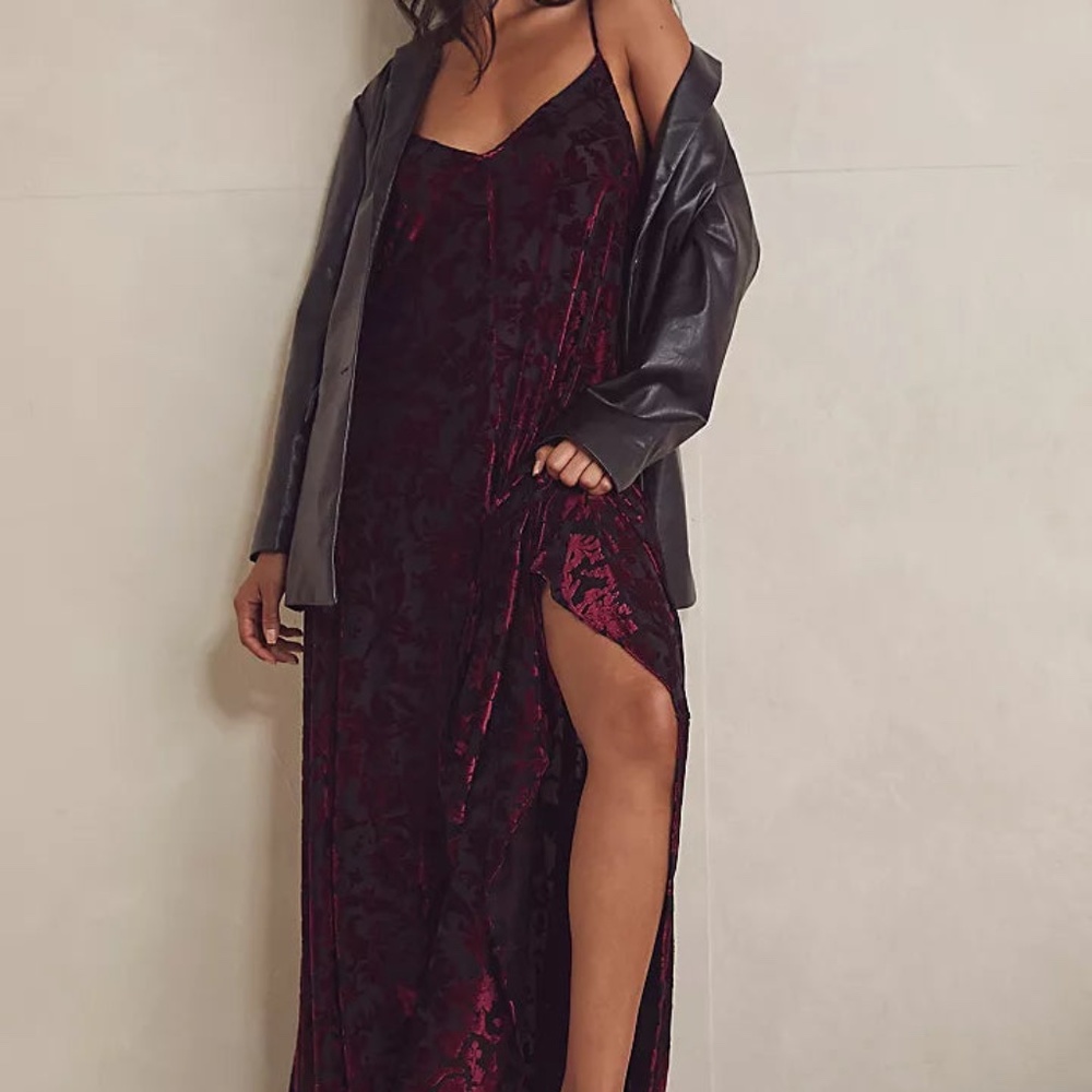 Free People Burgundy Velvet Maxi Slip Dress